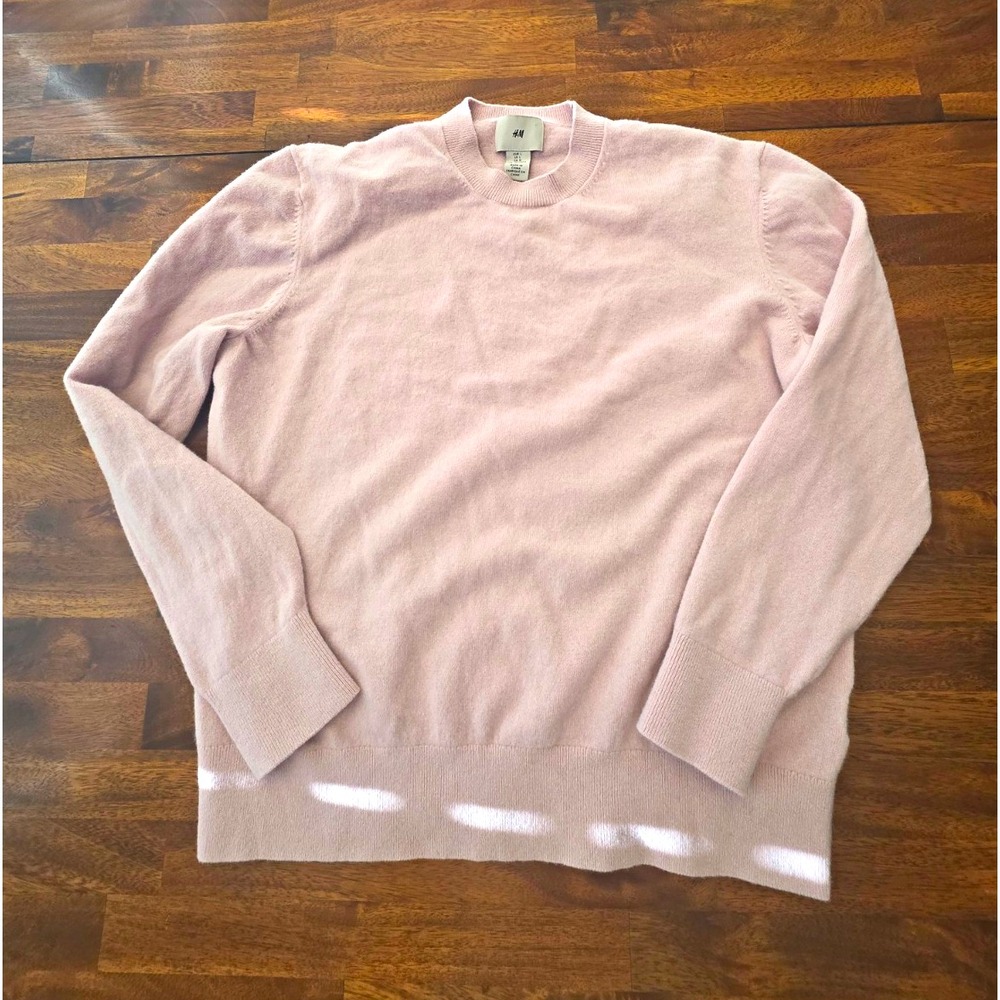 H&M Women's Large Pink Wool Crewneck long Sleeve Knit Pullover Sweater Solid 058